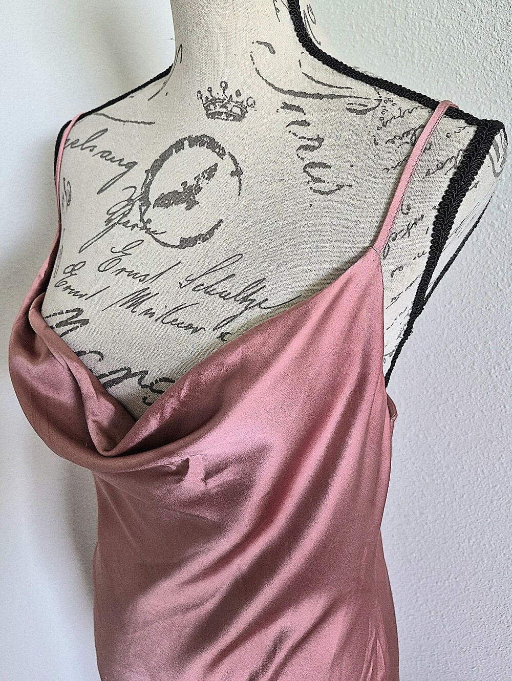 Zara Pink Satin Slip Midi Dress L Cowl Neck Button Slit Cocktail Wedding Guest - Picture 9 of 15